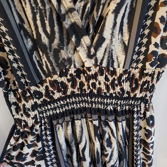 SB Fashion Cheetah Leopard Animal V Neck Ruched Waist Fashion Dress Size 9 - Picture 6 of 11